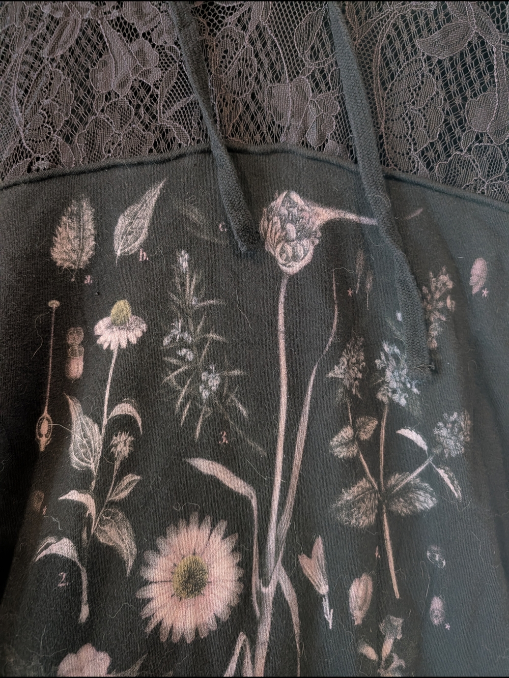 Midnight Hour Black Floral Lace-Accent Hoodie Sweater